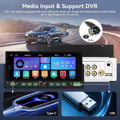 6.9 '' Stereo stereo سيارة DIN واحدة مع Apple Carplay Android Auto ، 1din اللمسات التي تعمل باللمس مع Bluetooth ، وحدة راديو ما بعد البيع ، Type-C للشحن السريع/USB مع كاميرا احتياطية FM EQ MIC in Saudi Arabia