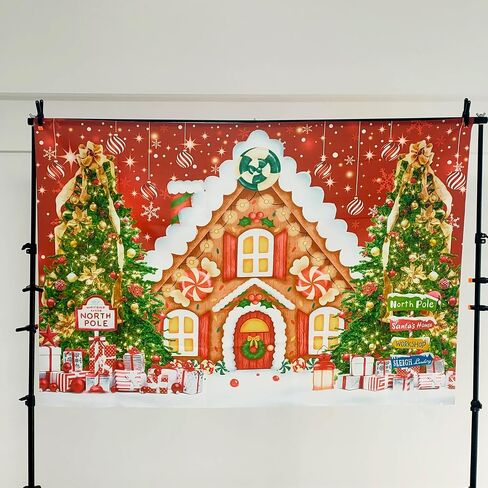BINQOO 10x8ft عيد الميلاد الزنجبيل منزل الحلوى خلفية هدية مكدسة شجرة عيد الميلاد الثلج خلفية حمراء شتاء دافئ للأطفال حفلة صور استوديو كشك in Saudi Arabia