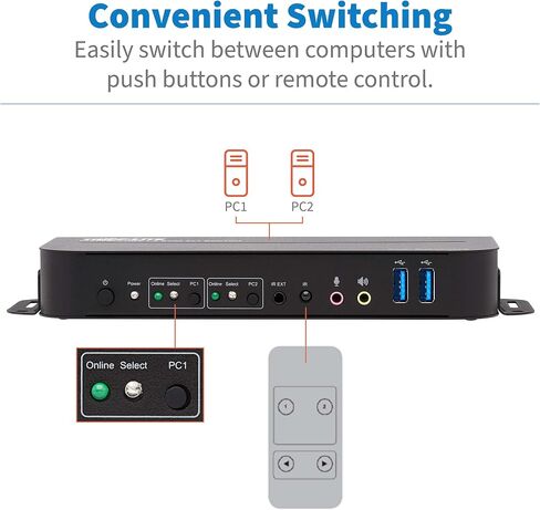 Tripp Lite 2 Port Displayport USB KVM Switch ، منفذ DP DP USB KVM Switch ، 4K 60 Hz ، HDR ، HDCP 2.2 ، DP 1.4 ، USB 3.0 Cables ، Black (B005-DPUA2-K) in Saudi Arabia
