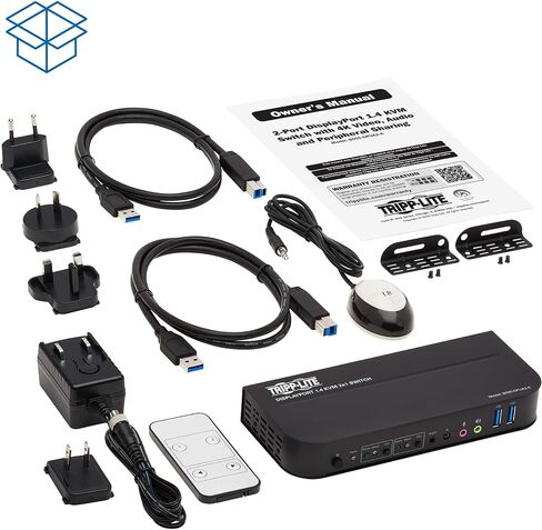 Tripp Lite 2 Port Displayport USB KVM Switch ، منفذ DP DP USB KVM Switch ، 4K 60 Hz ، HDR ، HDCP 2.2 ، DP 1.4 ، USB 3.0 Cables ، Black (B005-DPUA2-K) in Saudi Arabia