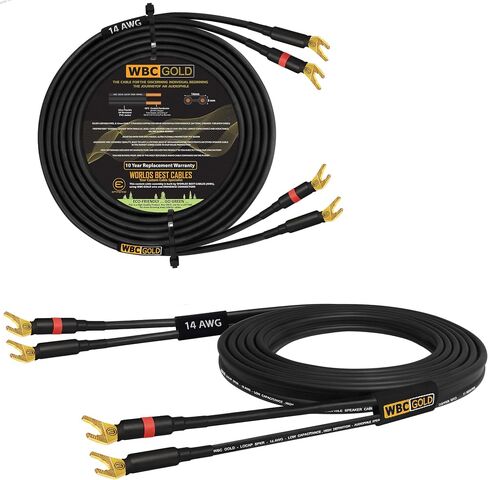 أفضل كابلات في العالم 8 أقدام WBC-Gold-Gold-LocAP-SPKR-14 AWG-باكسيات منخفضة-انخفاض الحث-نقاء عالي OFC-زوج مكبر صوت Audiophile HIFI مع سدادات موز Gold Gold in Kuwait