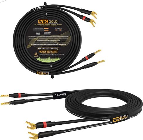 أفضل كابلات في العالم 8 أقدام WBC-Gold-Gold-LocAP-SPKR-14 AWG-باكسيات منخفضة-انخفاض الحث-نقاء عالي OFC-زوج مكبر صوت Audiophile HIFI مع سدادات موز Gold Gold in Kuwait