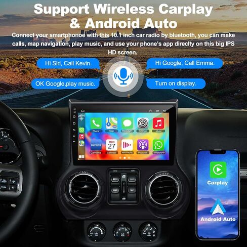 ترقية Radio Android 13 Car Radio لجيب Wrangler (2011 2012 2013) ، راديو سيارة 10.2 بوصة مع Carplay & Android Support GPS التنقل ، كاميرا النسخ الاحتياطي ، FM/RDS Radio in Saudi Arabia