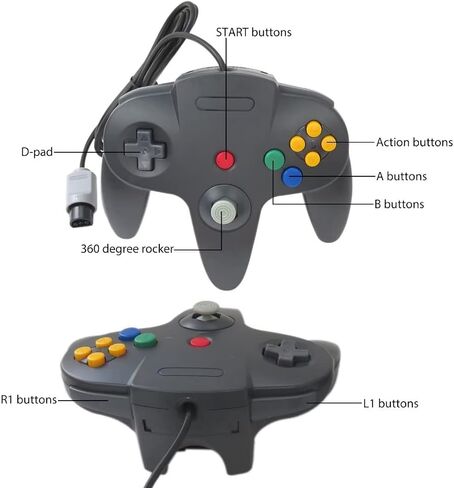 USONLINE911 وحدة تحكم كلاسيكية 2 -Pack لـ Nintendo 64 ، وحدة تحكم عصا التحكم في ألعاب Retro Wired Remote لـ N64 System Console - Black and Gray in Saudi Arabia