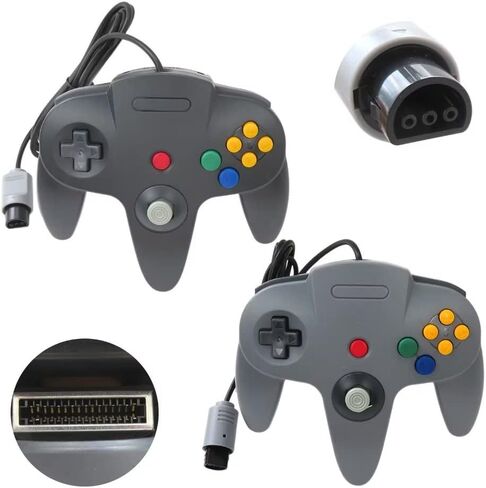 USONLINE911 وحدة تحكم كلاسيكية 2 -Pack لـ Nintendo 64 ، وحدة تحكم عصا التحكم في ألعاب Retro Wired Remote لـ N64 System Console - Black and Gray in Saudi Arabia