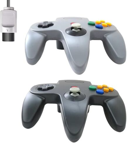 USONLINE911 وحدة تحكم كلاسيكية 2 -Pack لـ Nintendo 64 ، وحدة تحكم عصا التحكم في ألعاب Retro Wired Remote لـ N64 System Console - Black and Gray in Saudi Arabia