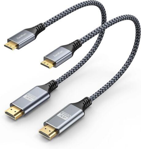 4K Short Mini HDMI إلى HDMI Cable 1ft 2-pack ، HDMI إلى Mini HDMI Cable Cable Slord من أجل مراقبة محمولة 4K@60Hz/2K@120Hz/1080p ، 18 جيجابت في الثانية ، HDR ، ARC للكاميرا ، الكاميرا ، LAPTOP ، HDTV ، HDTV in Kuwait