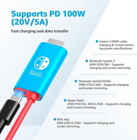 Switch 2 Dock Station محطة HDMI محول 4K@60Hz 18GBPS 6.7 قدم PD 100W USB C إلى محول HDMI 2.0 ، موصل تلفزيون محمول وسفر متوافق مع Nintendo Switch 2/OLED/Nintendo Switch-Blue in Kuwait