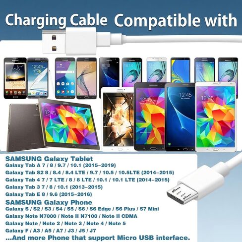 USB A إلى Micro USB Cable 10ft USB كتلة شحن 5V 2A محول الطاقة متوافق مع Tab Samsung Galaxy Tab A ، E ، S ، S2 ، 3 ، 4 ، 7.0 "8.4" 8.4 "9.6" 9.7 "10.1" in Kuwait