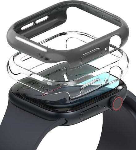 Ringke Slim [Anti-Yellowing Material / 2 Pack] Compatible with Apple Watch Series 10 Case (46mm) Sturdy Solid Transparent Cover + Extra Color for Women, Men - Clear + Matte Black in Saudi Arabia