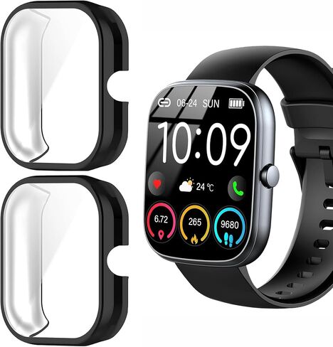 Compatible for uaue Smart Watch Case, Lamshaw Soft Slim TPU All Around Protective Shell Anti-Scratch Bumper Cover Case Compatible for uaue T60, Dyurwa T60, Matast T60-1.91" Smart Watch (Black+Black) in Saudi Arabia