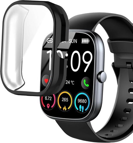 Compatible for uaue Smart Watch Case, Lamshaw Soft Slim TPU All Around Protective Shell Anti-Scratch Bumper Cover Case Compatible for uaue T60, Dyurwa T60, Matast T60-1.91" Smart Watch (Black+Black) in Saudi Arabia