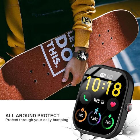 Compatible for uaue Smart Watch Case, Lamshaw Soft Slim TPU All Around Protective Shell Anti-Scratch Bumper Cover Case Compatible for uaue T60, Dyurwa T60, Matast T60-1.91" Smart Watch (Black+Black) in Saudi Arabia
