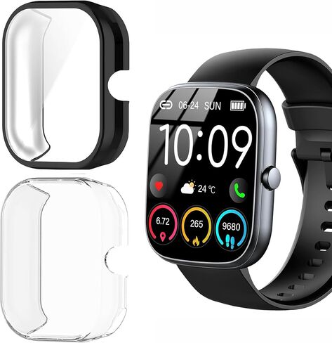 Compatible for uaue Smart Watch Case, Lamshaw Soft Slim TPU All Around Protective Shell Anti-Scratch Bumper Cover Case Compatible for uaue T60, Dyurwa T60, Matast T60-1.91" Smart Watch (Black+Black) in Saudi Arabia
