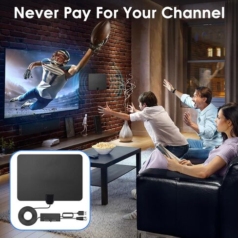 TV Antenna Indoor - Local Channels Digital TV Antenna - Supports 4K 1080p - with Signal Booster - Remote Reception Antenna for Smart TV and Old TVs - 16ft HDTV Coaxial Cable (Black) in Saudi Arabia