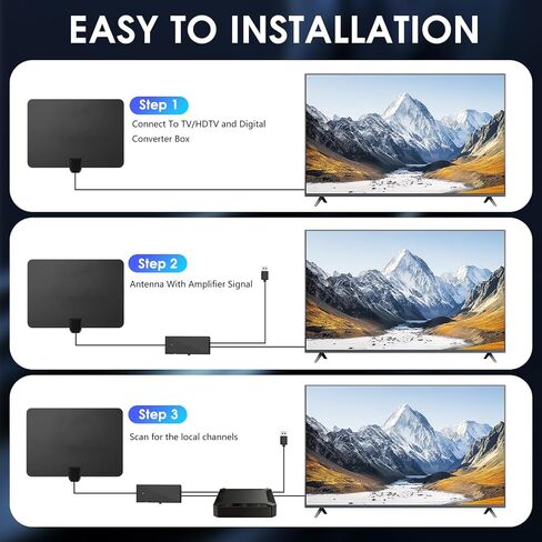 TV Antenna Indoor - Local Channels Digital TV Antenna - Supports 4K 1080p - with Signal Booster - Remote Reception Antenna for Smart TV and Old TVs - 16ft HDTV Coaxial Cable (Black) in Saudi Arabia
