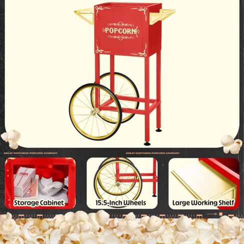 آلة الفشار كريم الأساس 639140OGQ من Great Northern Popcorn مع عربة، 8 أونصة، أسود in Kuwait