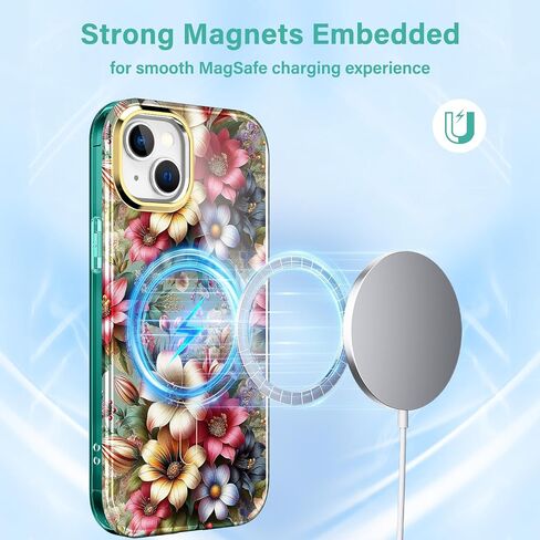 لجهاز iPhone 14/13 Case 6.1 ، [مع واقي الشاشة] [متوافق مع MAG-Safe] مقاومة للصدمات خفيفة الوزن ثنائية الطبقة الكاملة للنساء والبنات ، الزهور العتيقة in Saudi Arabia