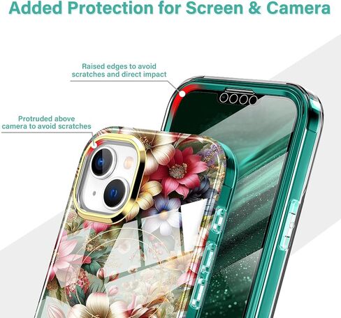 لجهاز iPhone 14/13 Case 6.1 ، [مع واقي الشاشة] [متوافق مع MAG-Safe] مقاومة للصدمات خفيفة الوزن ثنائية الطبقة الكاملة للنساء والبنات ، الزهور العتيقة in Saudi Arabia