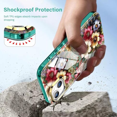 لجهاز iPhone 14/13 Case 6.1 ، [مع واقي الشاشة] [متوافق مع MAG-Safe] مقاومة للصدمات خفيفة الوزن ثنائية الطبقة الكاملة للنساء والبنات ، الزهور العتيقة in Saudi Arabia