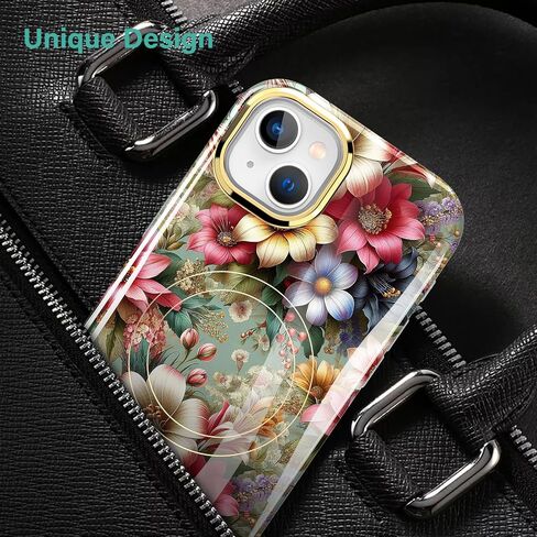لجهاز iPhone 14/13 Case 6.1 ، [مع واقي الشاشة] [متوافق مع MAG-Safe] مقاومة للصدمات خفيفة الوزن ثنائية الطبقة الكاملة للنساء والبنات ، الزهور العتيقة in Saudi Arabia