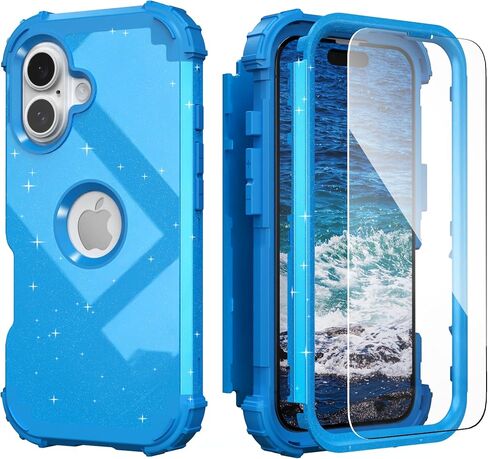 idweel for iPhone 16 case مع حامي الشاشة للرجال ، 3 في 1 في 1 صدمة رفيعة النحافة ، غلاف هجين من أجهزة الكمبيوتر الشخصية الصلبة الناعمة الصدمات الكامل للجسم المضاد للبناء ، Glitter Gray in Kuwait
