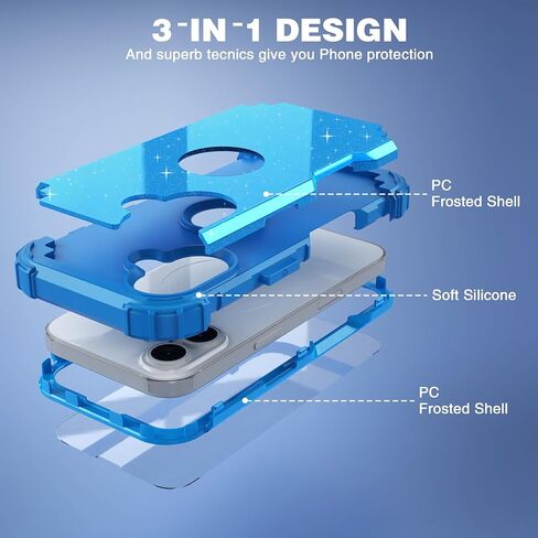 idweel for iPhone 16 case مع حامي الشاشة للرجال ، 3 في 1 في 1 صدمة رفيعة النحافة ، غلاف هجين من أجهزة الكمبيوتر الشخصية الصلبة الناعمة الصدمات الكامل للجسم المضاد للبناء ، Glitter Gray in Kuwait