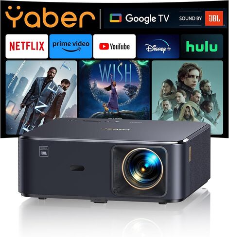 Projector 4K with Google TV ، Yaber K2S WiFi 6 Bluetooth Projector ، Sound by JBL ، Dolby Audio ، Auto Focus & Keystone ، Native 1080p 4K Projector Outdoor Movie Projector مع تطبيقات Netflix 7000+ (متجددة) in Saudi Arabia