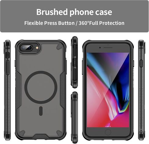 for iPhone 7/8 Plus Case with Magsafe Magnetic Slim Shockproof Protective Case,Translucent Matte Back with Lanyard Strap and 2 * 9H Tempered Glass Screen Protector Phone Cover 5.5-inch-Black in Saudi Arabia