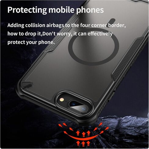 for iPhone 7/8 Plus Case with Magsafe Magnetic Slim Shockproof Protective Case,Translucent Matte Back with Lanyard Strap and 2 * 9H Tempered Glass Screen Protector Phone Cover 5.5-inch-Black in Saudi Arabia