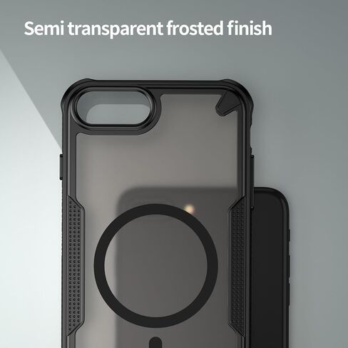 for iPhone 7/8 Plus Case with Magsafe Magnetic Slim Shockproof Protective Case,Translucent Matte Back with Lanyard Strap and 2 * 9H Tempered Glass Screen Protector Phone Cover 5.5-inch-Black in Saudi Arabia