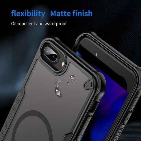 for iPhone 7/8 Plus Case with Magsafe Magnetic Slim Shockproof Protective Case,Translucent Matte Back with Lanyard Strap and 2 * 9H Tempered Glass Screen Protector Phone Cover 5.5-inch-Black in Saudi Arabia