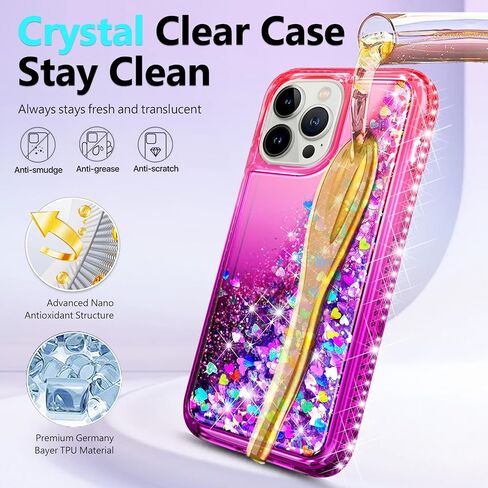 NGB مصمم لحالة iPhone 14 Plus ، الوردي/الأرجواني | بريق سائل البريق تغطية لطيف للنساء الفتيات الأطفال | مع حامي الشاشة الزجاجية المقسى وحامل الحلقة وحزام المعصم in Kuwait