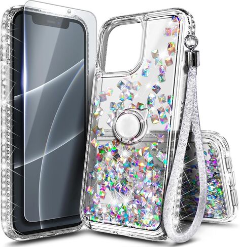 NGB Designed for iPhone 17e/16e Case, Cute Liquid Glitter Pink/Aqua | Tempered Glass Screen Protector, Ring Holder, and Wrist Strap Included in Saudi Arabia
