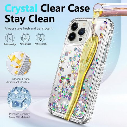 NGB Designed for iPhone 17e/16e Case, Cute Liquid Glitter Pink/Aqua | Tempered Glass Screen Protector, Ring Holder, and Wrist Strap Included in Saudi Arabia