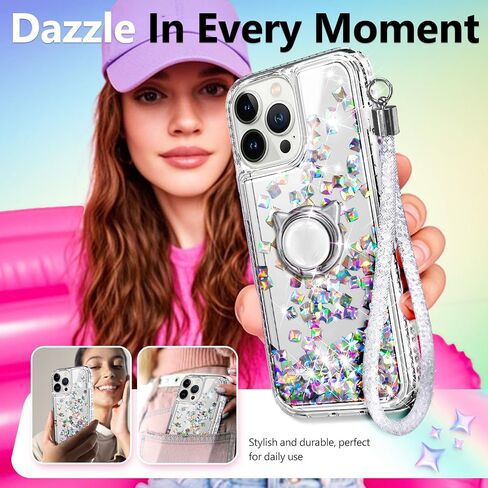 NGB Designed for iPhone 17e/16e Case, Cute Liquid Glitter Pink/Aqua | Tempered Glass Screen Protector, Ring Holder, and Wrist Strap Included in Saudi Arabia