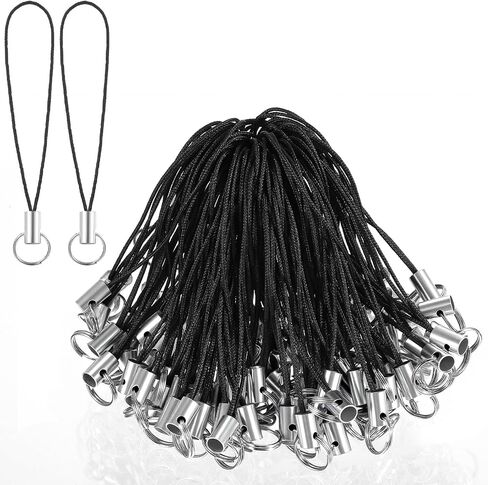 200Pcs Cell Phone Split Ring Strap Detachable Lanyard Phone Ring Strap Phones Charm Cords DIY Lanyard Decorations for Hanging Charms USB Flash Drive MP3 Drive Keychain - Black in Saudi Arabia