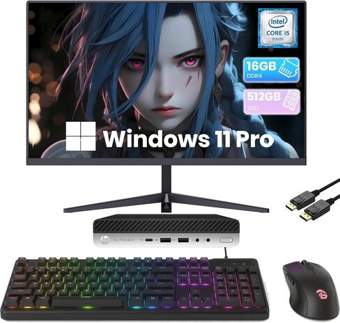 HP Elitedesk 800 G3 Mini Desktop PC مع شاشة FHD 21.5 "FHD ، Intel Core I5-6500T ، RAM DDR4 16GB ، 512GB SSD ، USB WiFi ، Bluetooth ، DisplayPort ، Windows 11 Pro (Renugled) in Kuwait