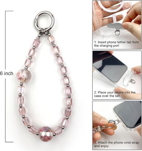 TENOC Crystal Beaded Phone Wrist Strap, Cellphone Bracelet Lanyard, Sparkling Phone Chain for Women, Pink in Saudi Arabia