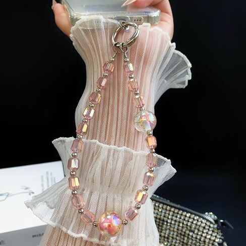TENOC Crystal Beaded Phone Wrist Strap, Cellphone Bracelet Lanyard, Sparkling Phone Chain for Women, Pink in Saudi Arabia