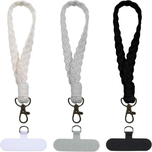 3 تعيين حزام معصم الهاتف Boho جديلة ، حبل الهاتف الخليوي مع 3 Tether Tab anti-lost سلسلة مفاتيح سحر معصم المعصم للنساء in Kuwait