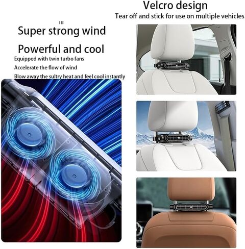 Car Fan Car Seat Fans with 3 Speeds, USB Powered Fan for Car, Car Fans That Blow Cold Air,for Backseat, Kids Car Exhaust Fan, Car Ac for Sedan SUV/Jeep/Truck (White) in Saudi Arabia
