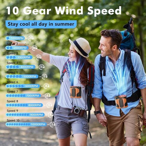 Personal Waist Fan, 10 Speeds Powerful Airflow, Hands-FreeHanging Neck Fan, Portable Rechargeablewith up to 24H+ of Working Time, Wearable Belt Fan for Camping, Outdoor, Jobsite in Saudi Arabia