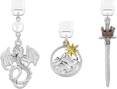 Dust Plug Charms for Kindle - 3Pcs Vintage Silver Dragon Sword Pendants, Type-C USB Port Covers for Phone & Tablet, Bookish Fantasy Gifts for E-Reader Book Lovers in Saudi Arabia