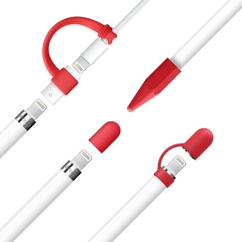 siduater [4-Pack] Silicone Protective Accessories for Apple Pencil 1st Generation, Includes 1 Apple Pencil Cap Replacements, Apple Pencil Cap Holder, Apple Pencil Tip Cover, Adapter Tether, Pink in Kuwait
