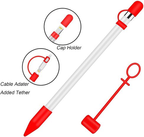 siduater [4-Pack] Silicone Protective Accessories for Apple Pencil 1st Generation, Includes 1 Apple Pencil Cap Replacements, Apple Pencil Cap Holder, Apple Pencil Tip Cover, Adapter Tether, Pink in Kuwait