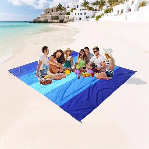 Beach Blanket, Extra Large Sandproof Waterproof Picnic Blanket, Lightweight, Compact, Ideal for Hiking, Camping(Gradient 35 Layers of blu- 79" X 83") in Saudi Arabia