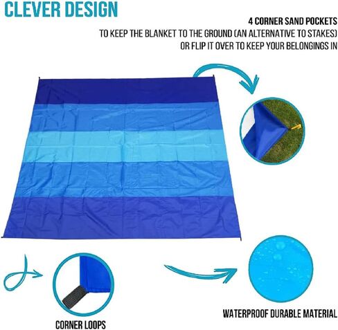 Beach Blanket, Extra Large Sandproof Waterproof Picnic Blanket, Lightweight, Compact, Ideal for Hiking, Camping(Gradient 35 Layers of blu- 79" X 83") in Saudi Arabia
