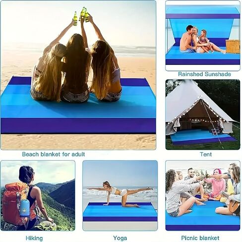 Beach Blanket, Extra Large Sandproof Waterproof Picnic Blanket, Lightweight, Compact, Ideal for Hiking, Camping(Gradient 35 Layers of blu- 79" X 83") in Saudi Arabia