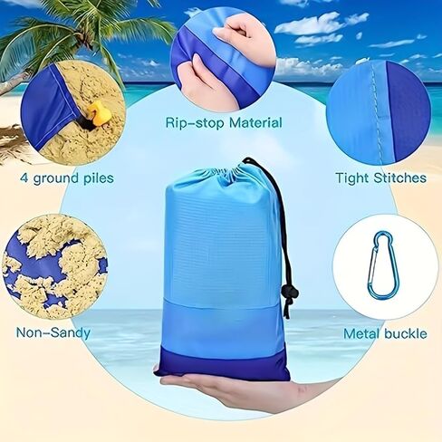 Beach Blanket, Extra Large Sandproof Waterproof Picnic Blanket, Lightweight, Compact, Ideal for Hiking, Camping(Gradient 35 Layers of blu- 79" X 83") in Saudi Arabia